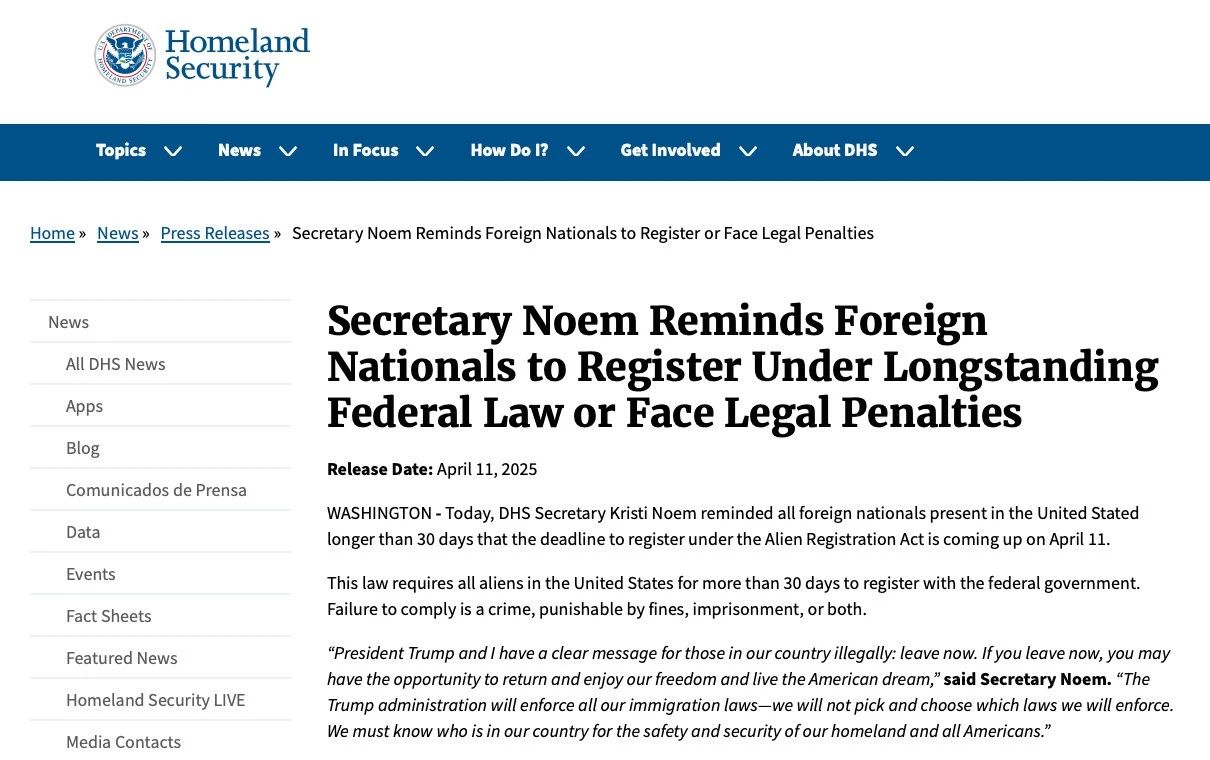 重大变革！4月11日起实施美国外国人登记政策，这些人需特别注意！